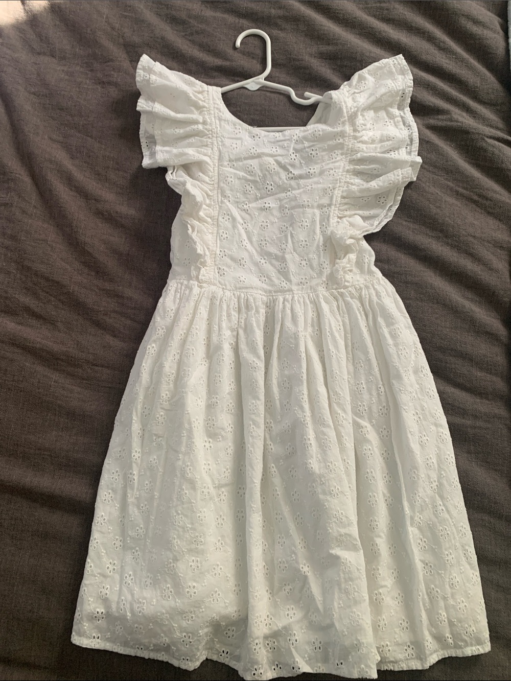 Lands' End White Eyelet Flutter-Sleeve Dress